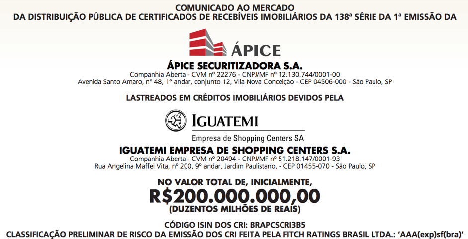 grau de investimento Iguatemi